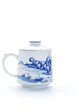 昌南青花釉里红喝茶杯景德镇带盖过滤泡茶杯子高端陶瓷茶水分离杯