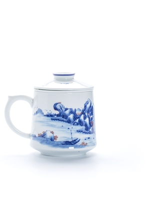 昌南青花釉里红喝茶杯景德镇带盖过滤泡茶杯子高端陶瓷茶水分离杯