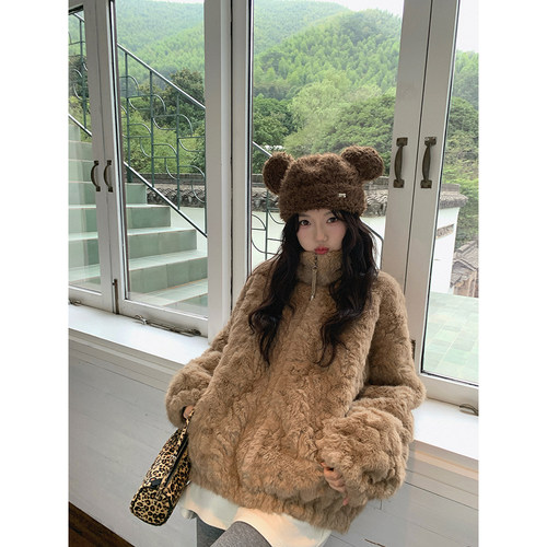 毛毛外套女冬中长款羊羔毛大衣