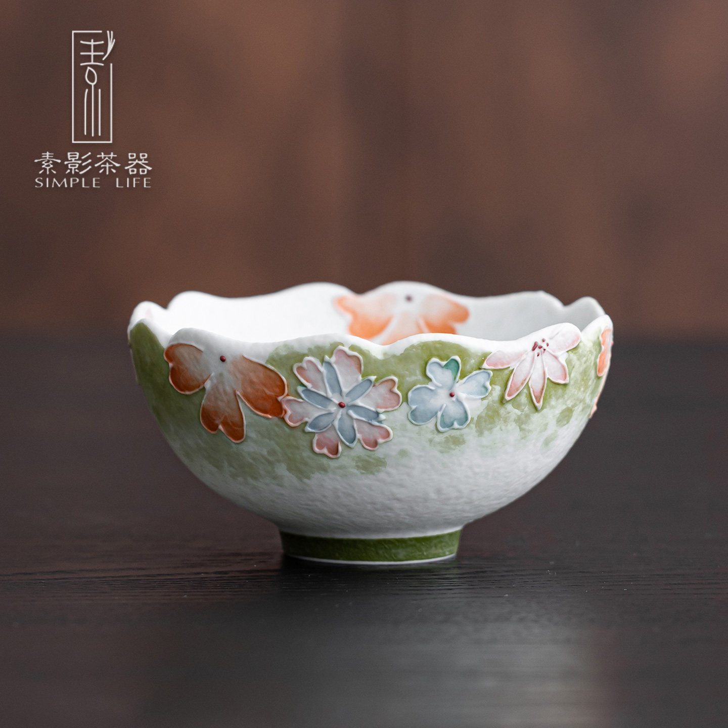 手绘花朵陶瓷茶杯白色花瓣造型品茗杯花屿青橘花边女主人杯普洱杯