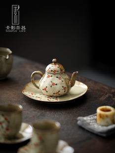 苏英手绘小花功夫茶壶中国覆古一人茶壶陶瓷素描壶单壶