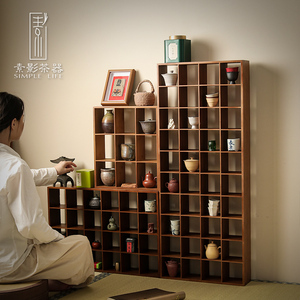 素影 中式竹制博古架 复古茶室家用壁挂式置物架多宝阁茶具收纳架