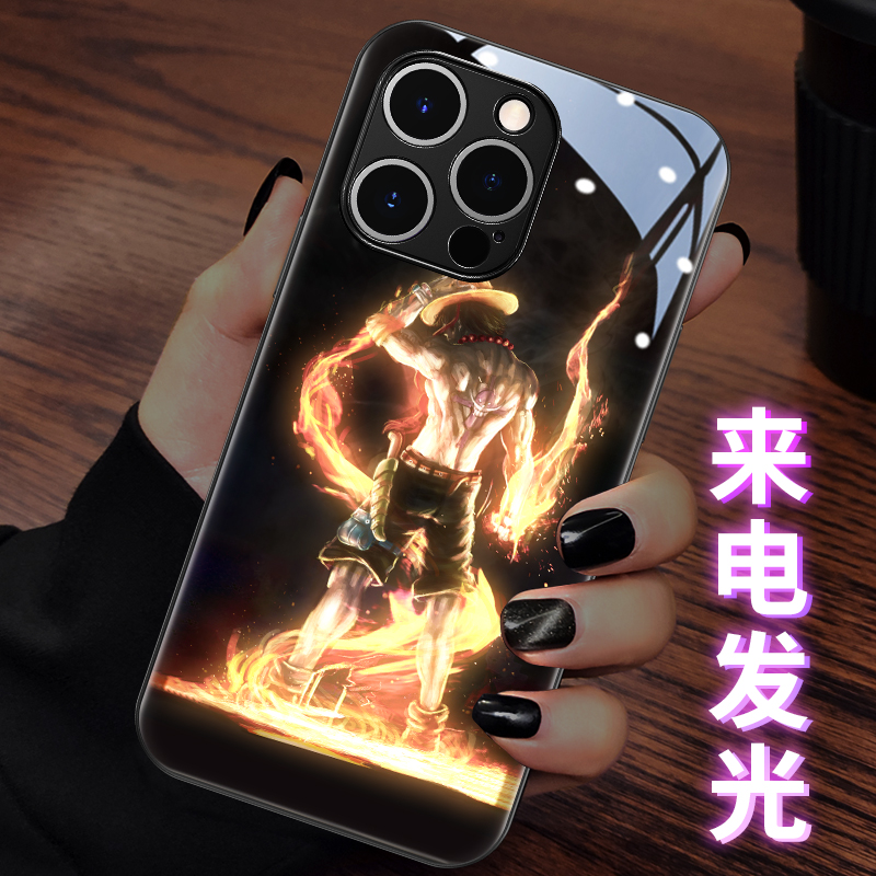 海贼王来电发光苹果玻璃手机壳
