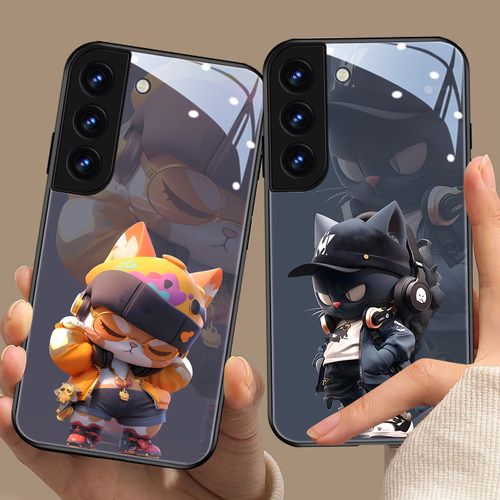 潮牌三星立体猫玻璃手机壳