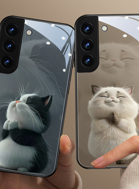 立体小猫适用三星s23ultra手机壳s24玻璃note20ultra萌可爱s22玻璃a54卡通潮s21治愈系s10创意8高级感s9个性+