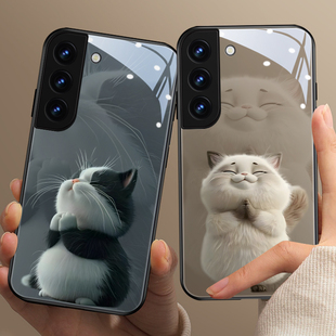 立体小猫适用三星s23ultra手机壳s24玻璃note20ultra萌可爱s22玻璃a54卡通潮s21治愈系s10创意8高级感s9个性
