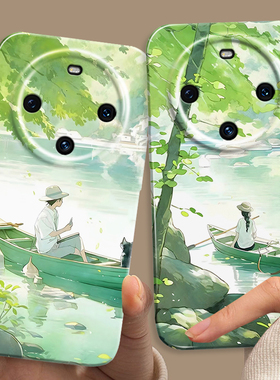 小清新适用华为mate60pro手机壳夏日nova13绿色pura70菲林30水墨风景画p40小众荣耀x50防摔100pro畅享magic7+