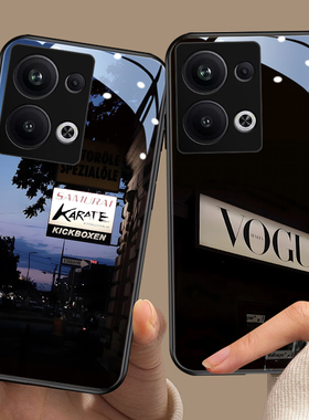 暗黑风适用oppofindx8手机壳潮牌x6pro新款男r17玻璃a2黑色氛围感x7风景reno13高级感a5小众一加ace5个性13酷