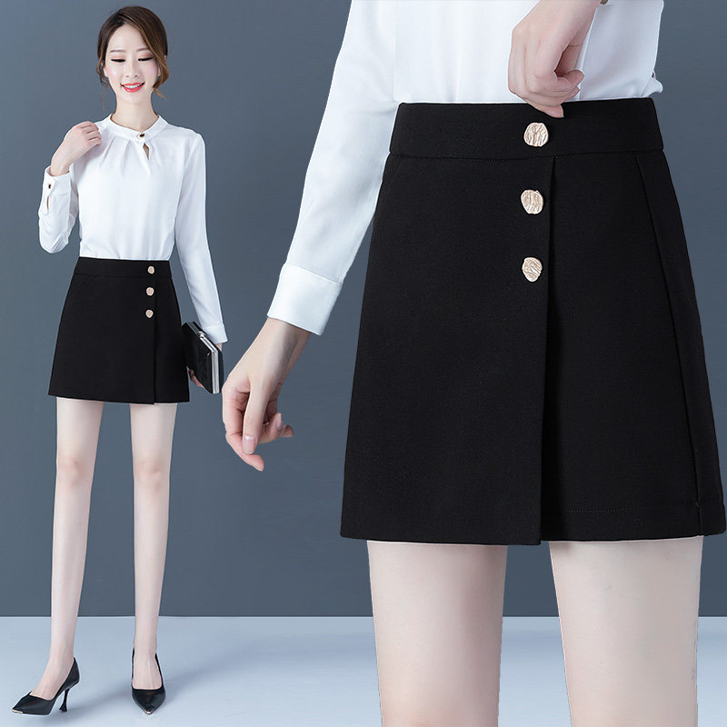 单排扣裙裤女半身裙高腰显瘦2020年春秋季新款前裙后裤短裙小黑裙
