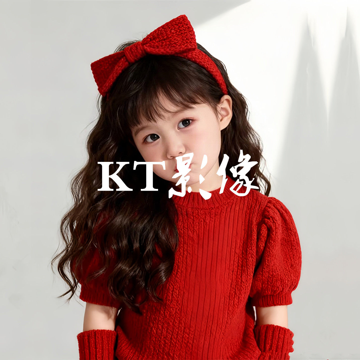 2025新款女童红色毛衣新年圣诞主题艺术写真摄影服装儿童走秀潮服