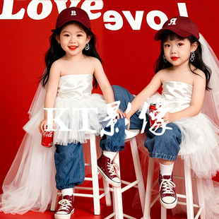 女童模卡潮服舞T台走秀模特大赛演出服儿童摄影头纱写真 2026新款