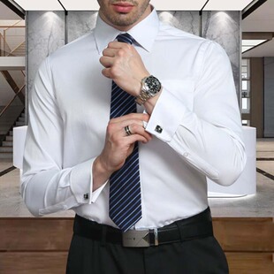 扣休闲修身 职业影楼 男士 袖 商务衬衣加免烫袖 钉大码 男长袖 法式 衬衫