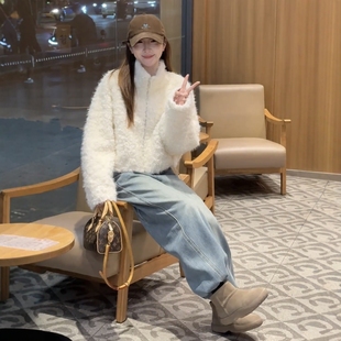 小个子高级感立领羊羔毛短款外套女装秋冬韩系爆款时尚超好看上衣