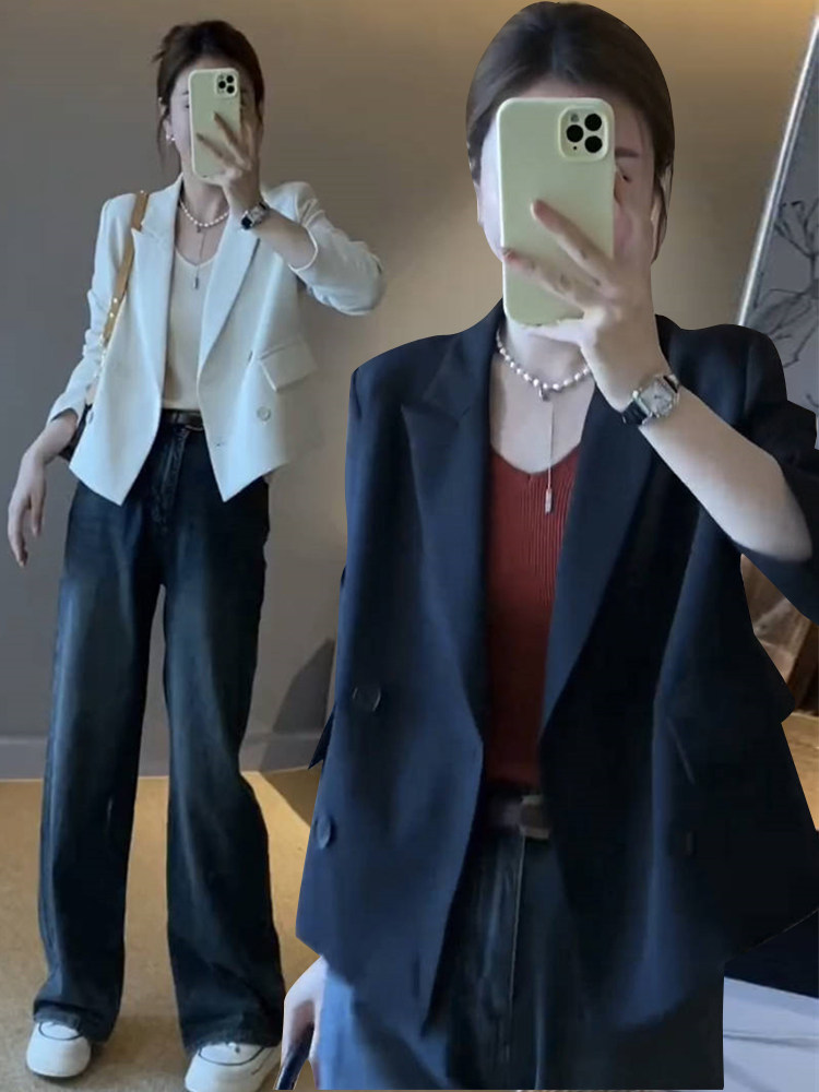 正品高级感宽松设计感短款西装外套女2023秋季新款休闲小个子西服