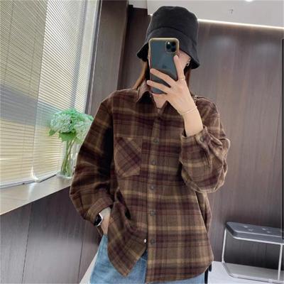 爆款小个子加厚磨毛格子衬衫外套