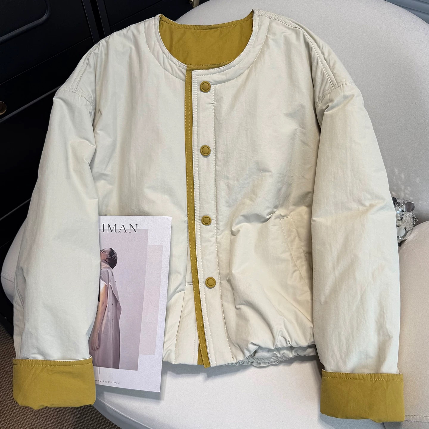 韩系撞色高级感加棉棉服短外套