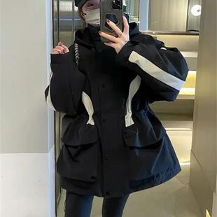 休闲冲锋衣棉衣 新款 正品 欧货收腰连帽加棉派克服外套女2024秋冬季