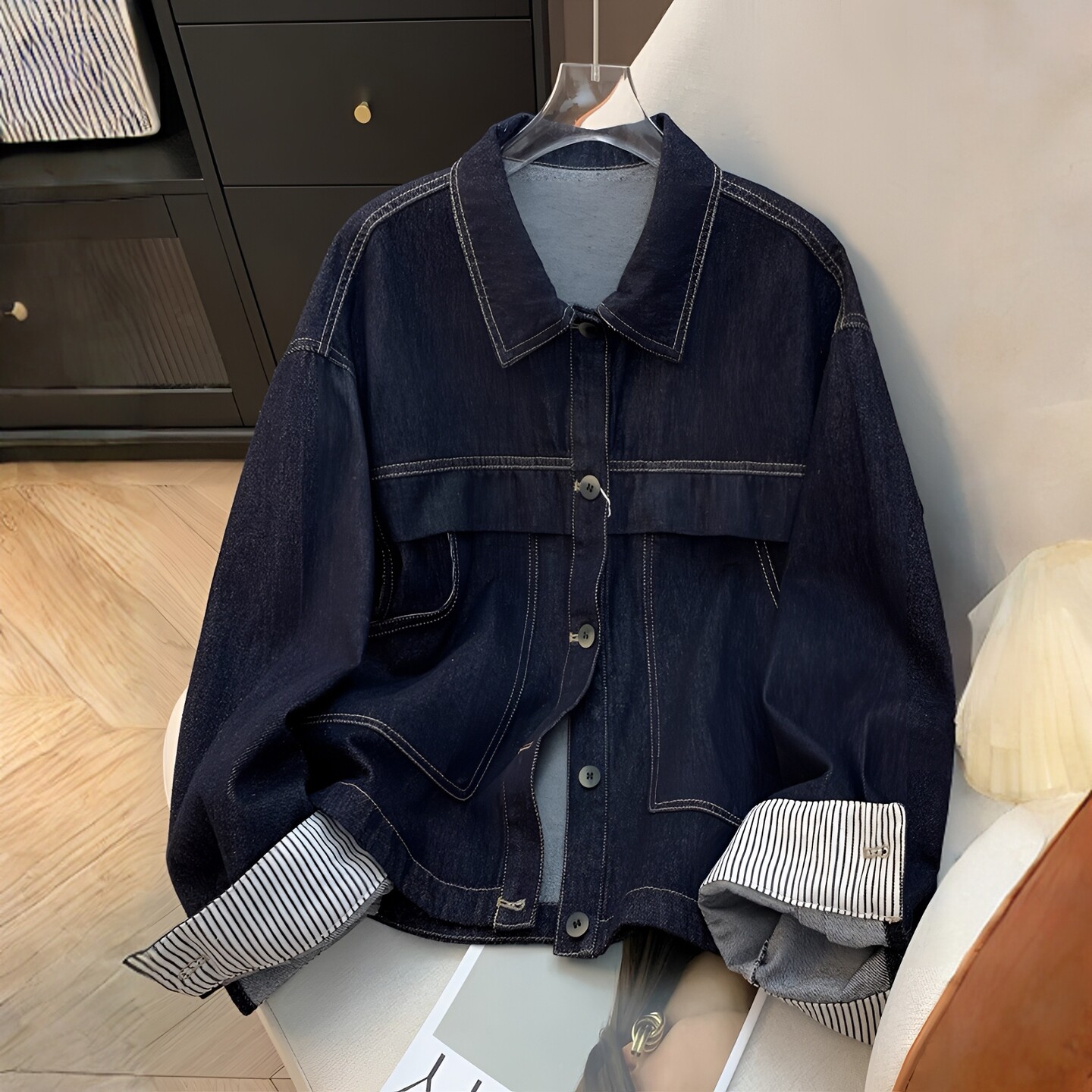 不褪色高级感拼接牛仔短外套女装2025年秋季爆款宽松显瘦夹克上衣,女装/女士精品,短外套,淘宝优惠券,粉丝福利购,淘宝优惠卷