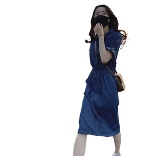 薄款休闲牛仔连衣裙女2026夏季新款韩版宽松收腰显瘦中长款牛仔裙