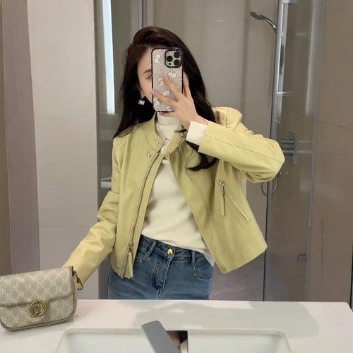 高级感立领小皮衣短外套时尚上衣