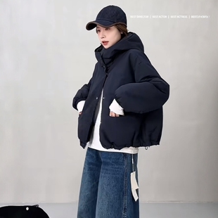 短款高级感连帽加厚冲锋衣外套女装2025秋冬新款宽松休闲夹克棉服