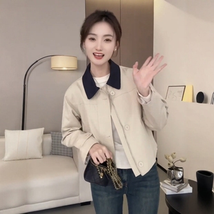 韓版 2025秋季 設計感拼接短款 風衣外套女裝 小眾洋氣夾克上衣 爆款