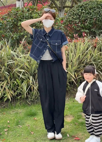短款小个子时尚牛仔短袖衬衫上衣