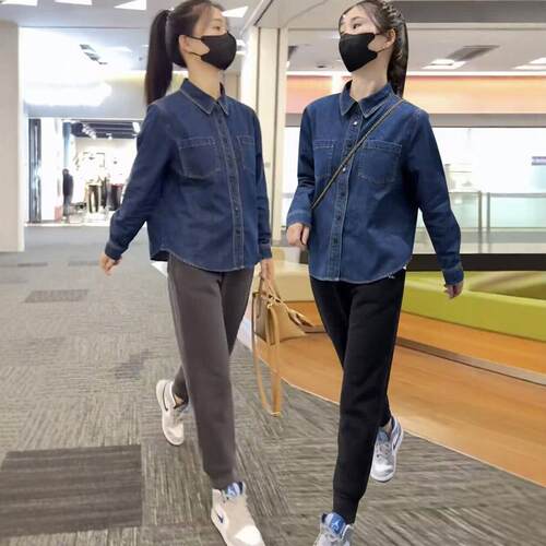 复古小个子短款牛仔衬衫女外套