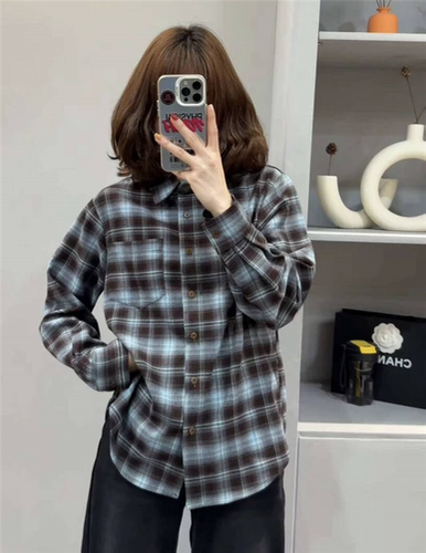 2023磨毛格子加厚长袖衬衫外套
