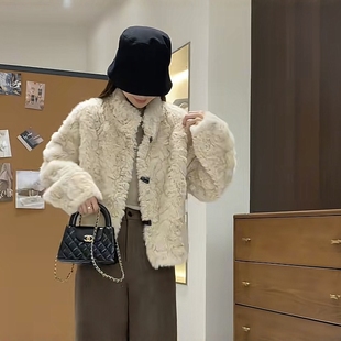 韩系超好看立领羊羔毛加厚外套女装冬季小个子时尚洋气短款上衣