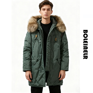 2025冬季新款N-3B防寒服加厚中长款派克大衣棉服男真貉子毛领可拆