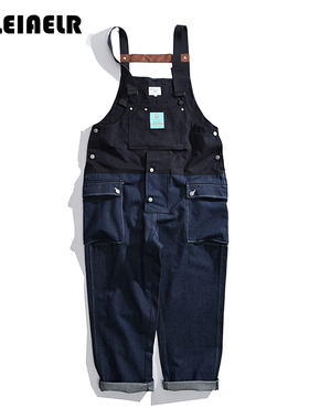 清仓特价 大口袋vintage P44拼色连体工装背带裤男女老爹裤吊带