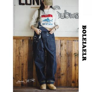 2025冬新款复古小个子做旧工装牛仔背带裤女宽松直筒休闲长裤子