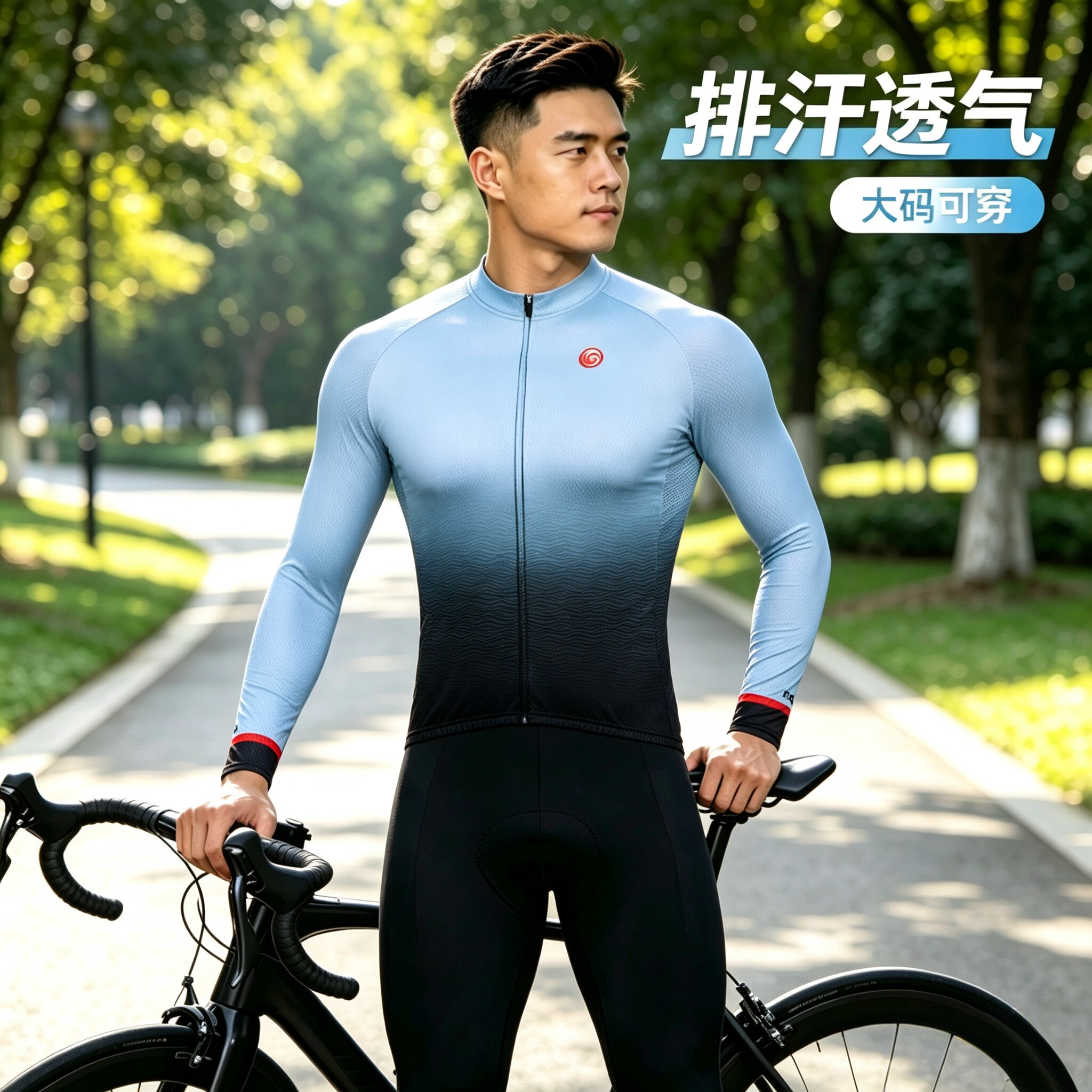 加大码男宽松长袖骑行服套装