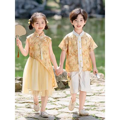 儿童汉代中式古装毕业摄影服唐装诗歌朗诵服幼儿园六一合唱演出服
