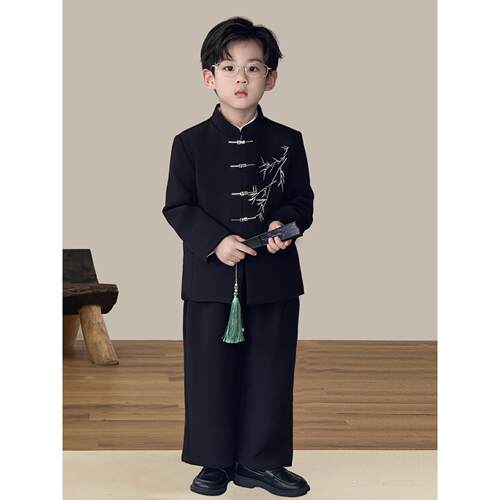 男童新中式国风西装套装2025新款儿童唐装帅气中山装主持人演出服