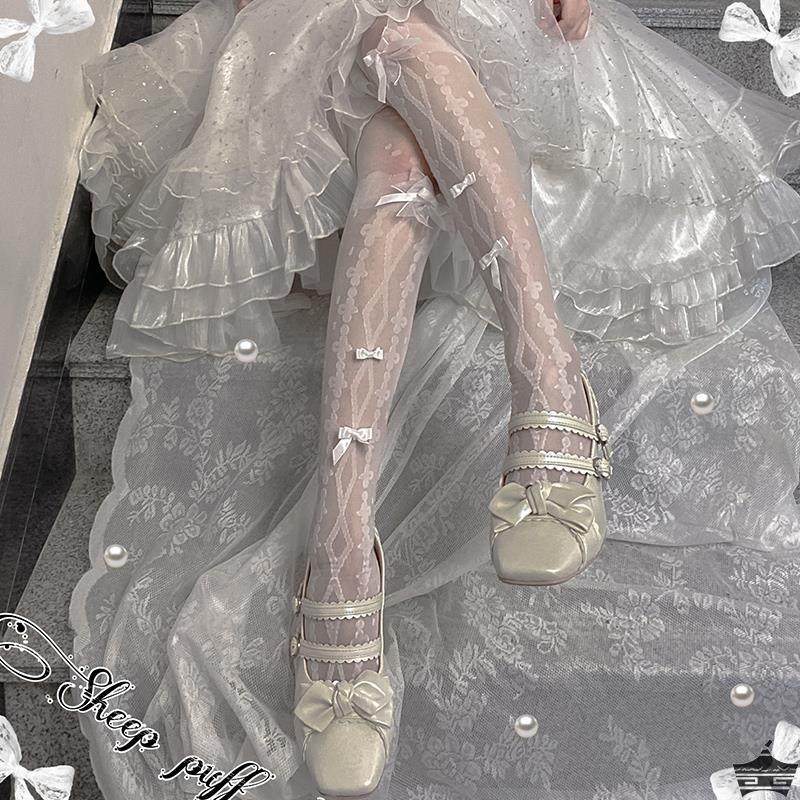 洛丽塔高长筒白色蝴蝶结Lolita交叉提印花过膝丝袜子女夏秋季薄款,女士内衣/男士内衣/家居服,连裤袜/打底袜,淘宝优惠券,粉丝福利购,淘宝优惠卷