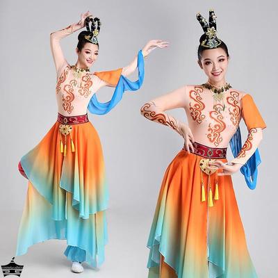敦煌飞天舞蹈服装新款乐鼓舞丝路升莲古典舞演出服成人艺考打鼓服
