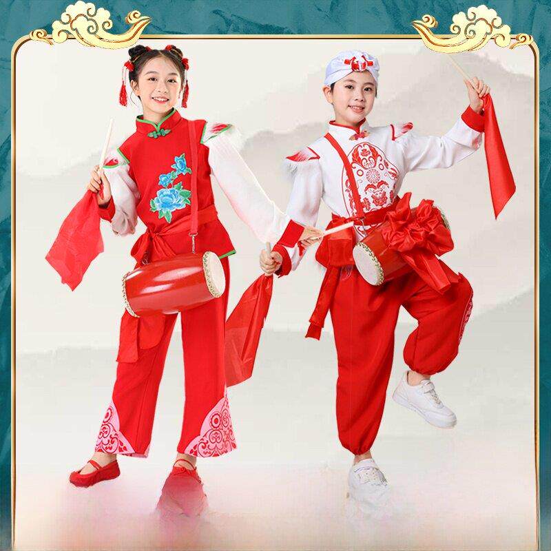 陕北民族风安塞腰鼓服传统舞蹈秧歌武术服队服中小学生打鼓演出服