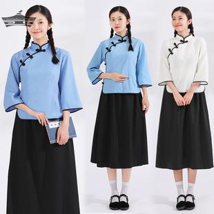 民国学生服装女复古朗诵合唱表演出套装民国风衣服五四青年中山装