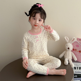 纯棉早秋长袖 女童春秋季 女宝儿童秋衣秋裤 2025新款 家居服 睡衣套装
