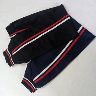 加绒保暖 冬季 春秋高中小学生校服裤 子藏青色白红杠束腿收口小脚裤