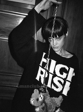 Gman高街 忧伤的富二代ERD 100%羊毛小熊提花针织衫廓形圆领毛衣