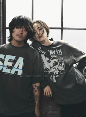 Gman高街 Saint Michael SEA 印花水洗Vintage宽松全棉短袖TEE恤