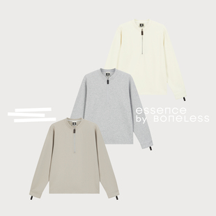 撞色皮门襟拉链套头卫衣肌理金属标上衣支线Essence by BONELESS