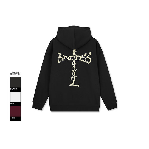 BONELESS十字涂鸦logo印花帽衫秋冬新款宽松休闲百搭情侣连帽卫衣