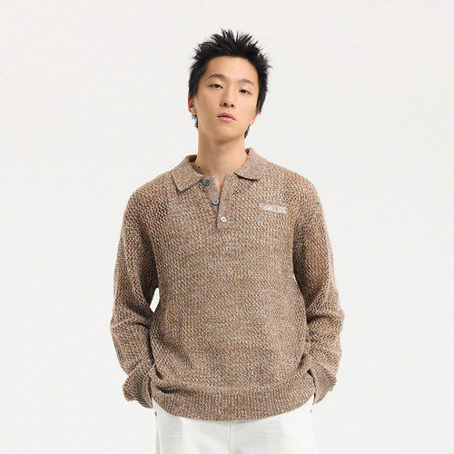 BONELESSpolo领花纱镂空毛衣