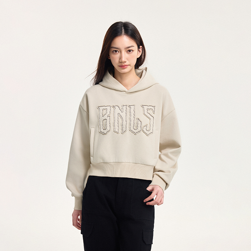 BONELESS春季2025新款基础字母LOGO贴布刺绣短款卫衣外套女连帽衫