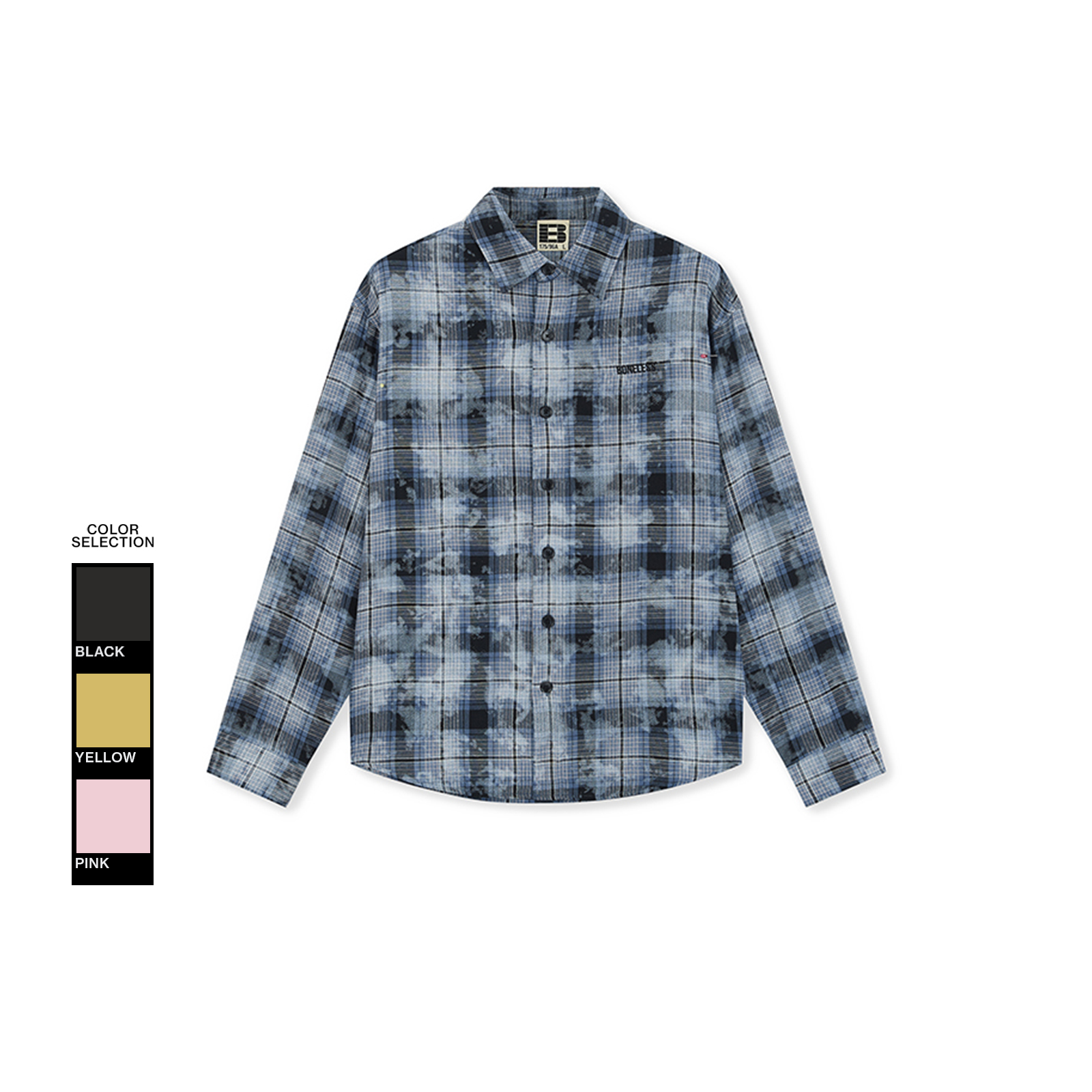 BONELESS做旧格纹刺绣logo复古长袖衬衫宽松百搭潮流衬衣外套男女