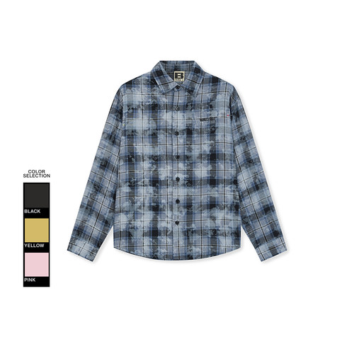 BONELESS做旧格纹刺绣logo复古长袖衬衫宽松百搭潮流衬衣外套男女